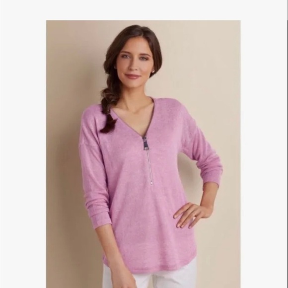 Soft Surroundings Womens Valentina 1/2 Zip Lavender V Neck Zippered Sweater XL - Picture 17 of 17